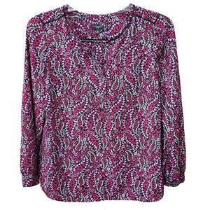 Talbots Petites Bracelet Sleeve Printed Split Neck Popover Blouse Size MP